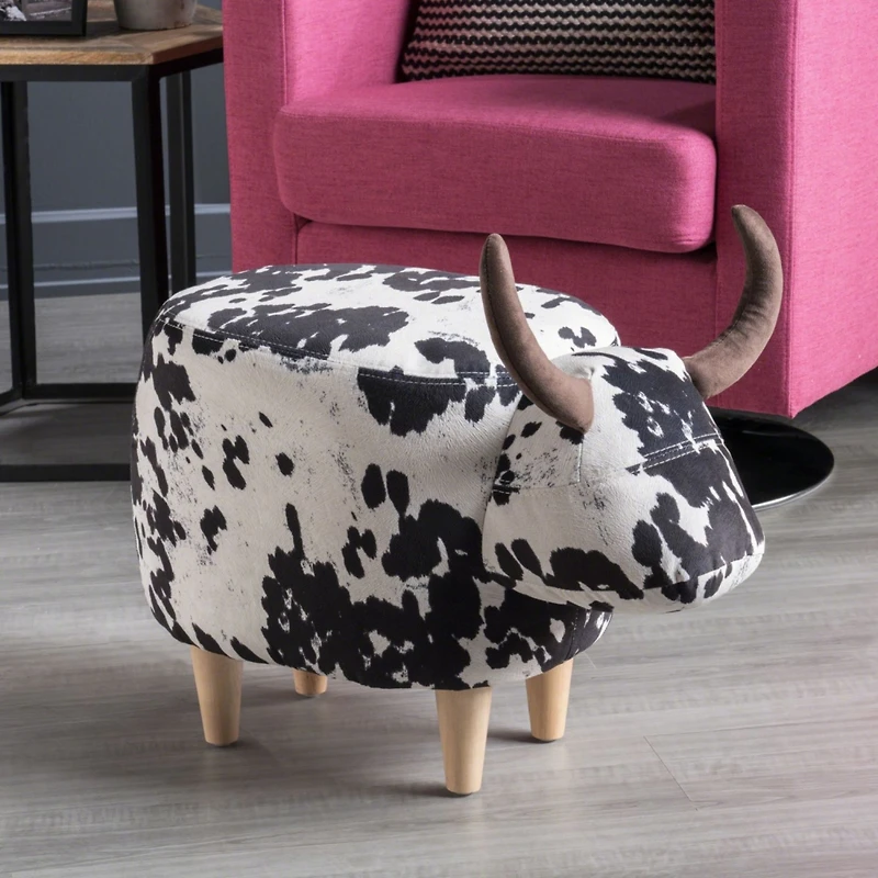 Streamdale Adorable Cow-Shaped Velvet Ottoman for Kids