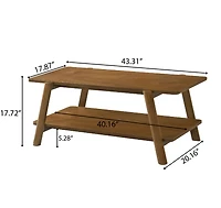 Streamdale Furniture Mid-Century Modern Wood Shelf Coffee Table, Walnut Finish