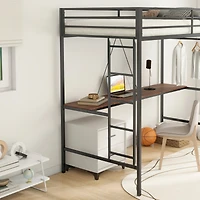 Simplie Fun Adam Sturdy Twin Loft Bunk Black with Cinnamon Wood Desk and Closet Rod for Adult and Kids, and Easy Climbing with Sturdy Ladder, Space Sa