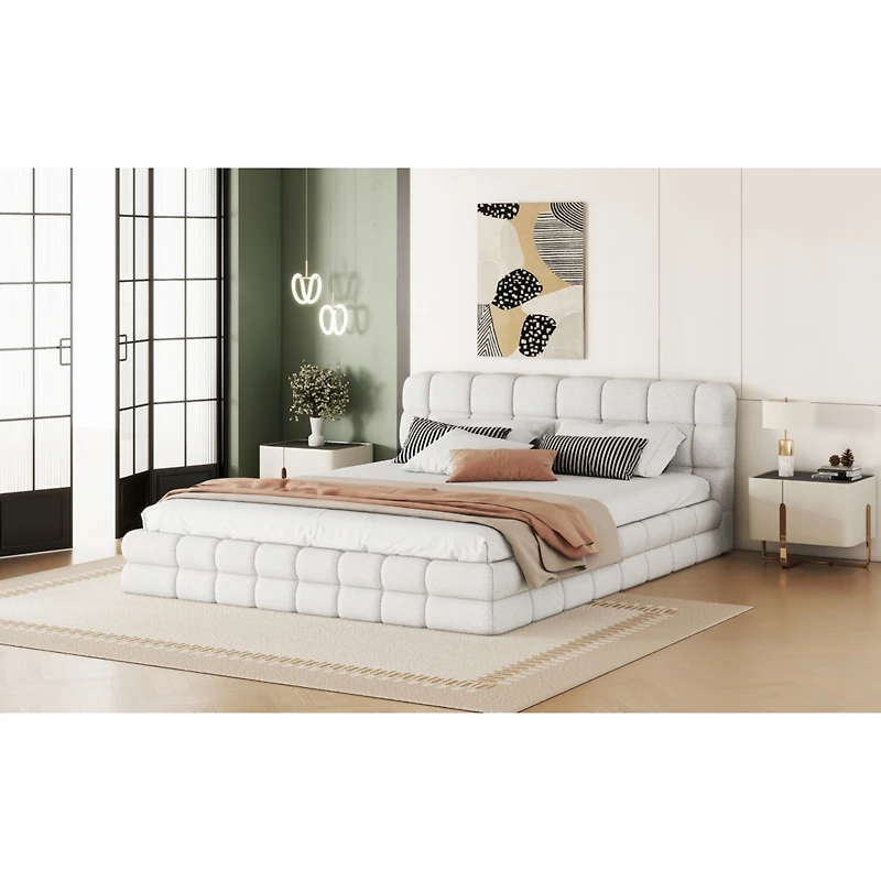 Streamdale Queen Upholstered Platform Bed, White