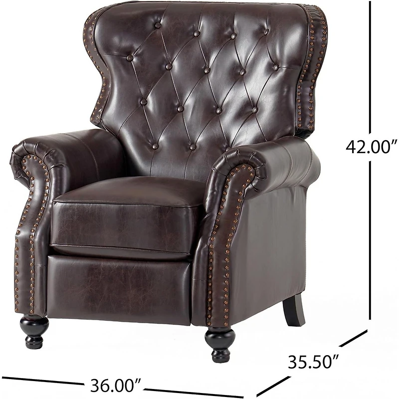 Streamdale Contemporary Button-Tufted Pushback Recliner with Nailhead Accents