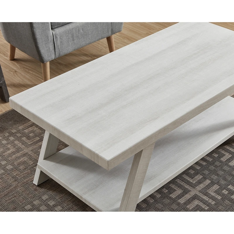 Streamdale Furniture Contemporary Wood Shelf Coffee Table Set in White Finish