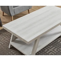 Streamdale Furniture Contemporary Wood Shelf Coffee Table Set in White Finish
