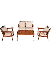 Costway 8PCS Patio Rattan Furniture Set Acacia Wood Frame Cushioned Sofa Chair Garden