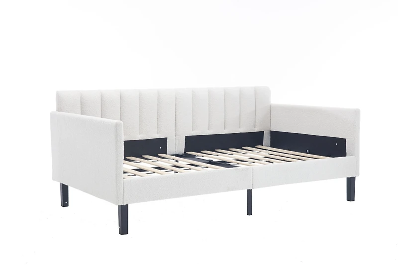 Simplie Fun Elena Twin Size Ivory Boucle Upholstered Daybed, Ribbed Tufted Backrest, Daybed in Lavish Modern Design, Richly Hued Foam Comfort