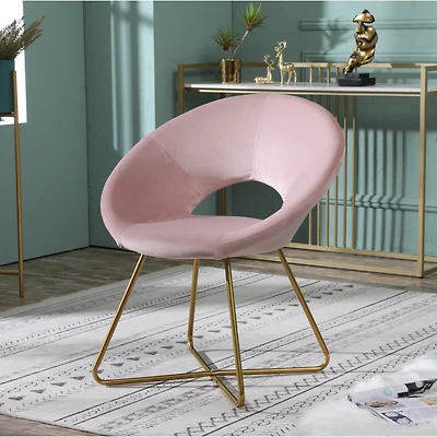 Simplie Fun Pink Silky Velvet Upholstered Accent Chair with Gold Tone Finished Base