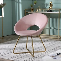 Simplie Fun Pink Silky Velvet Upholstered Accent Chair with Gold Tone Finished Base