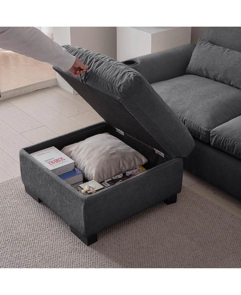 Streamdale Elegant Chenille Sofa with Reversible Ottoman and Built-in Usb Ports