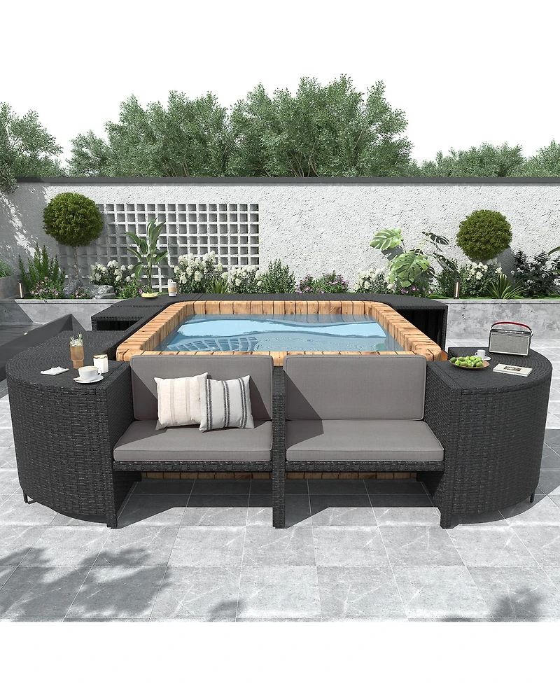 Streamdale Versatile Patio Furniture Lounge Sofa Set with Storage, Grey Rattan