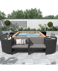 Streamdale Versatile Patio Furniture Lounge Sofa Set with Storage, Grey Rattan