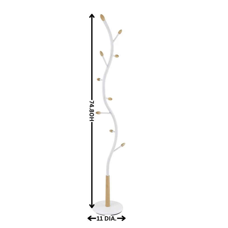 Streamdale Furniture Arles Metal Whtie and Oak Standing Coat Rack