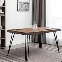 Streamdale Aryven Industrial Metal Hairpin Design Dining Table, Rustic Dark Pine