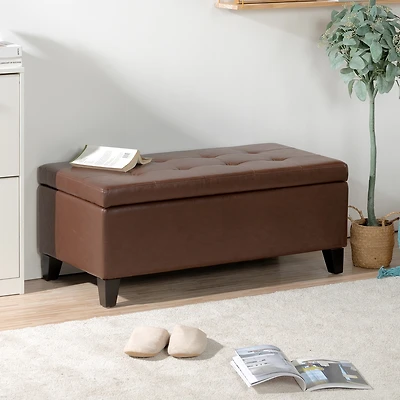 Streamdale Modern Pu Leather Upholstered Storage Ottoman Bench with Birch Legs