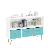 Simplie Fun Kid's Bookshelf with Cloth Drawers, White Mdf and Pine, Safety Buckle