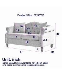 Classic Chesterfield Sofa 2-Seater with Nailhead Trim and Velvet Fabric