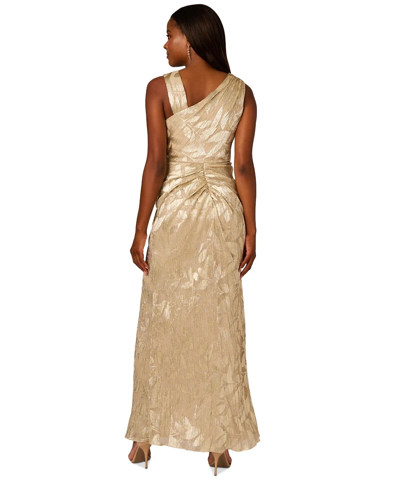 Adrianna Papell Women's Asymmetric Metallic-Print Mermaid Gown