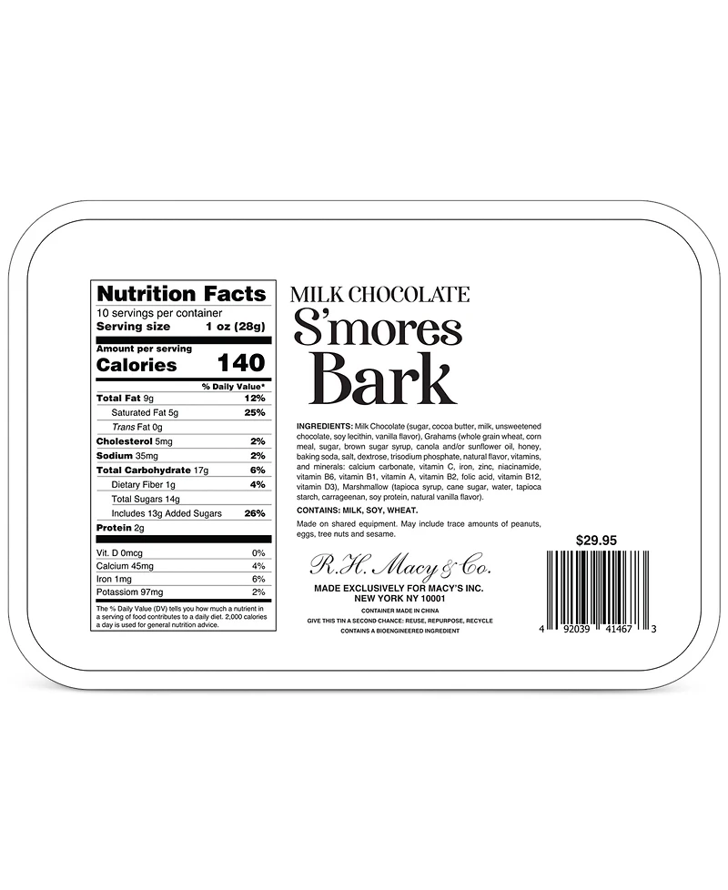 R.h. Macy & Co. Milk Chocolate S'mores Bark Gift Tin, 10oz