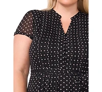 Msk Plus Printed Split-Neck Cap-Sleeve Dress