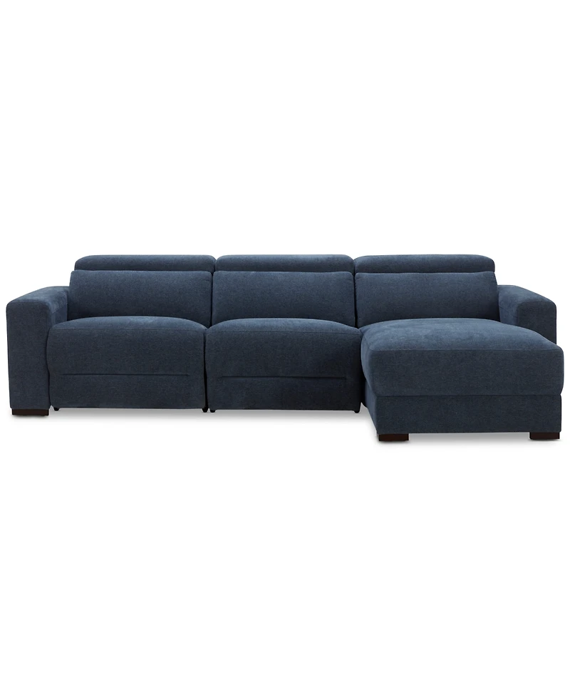 Nevio 3-Pc. Fabric Power Headrest Sectional and Chaise with 1 Motion Chair