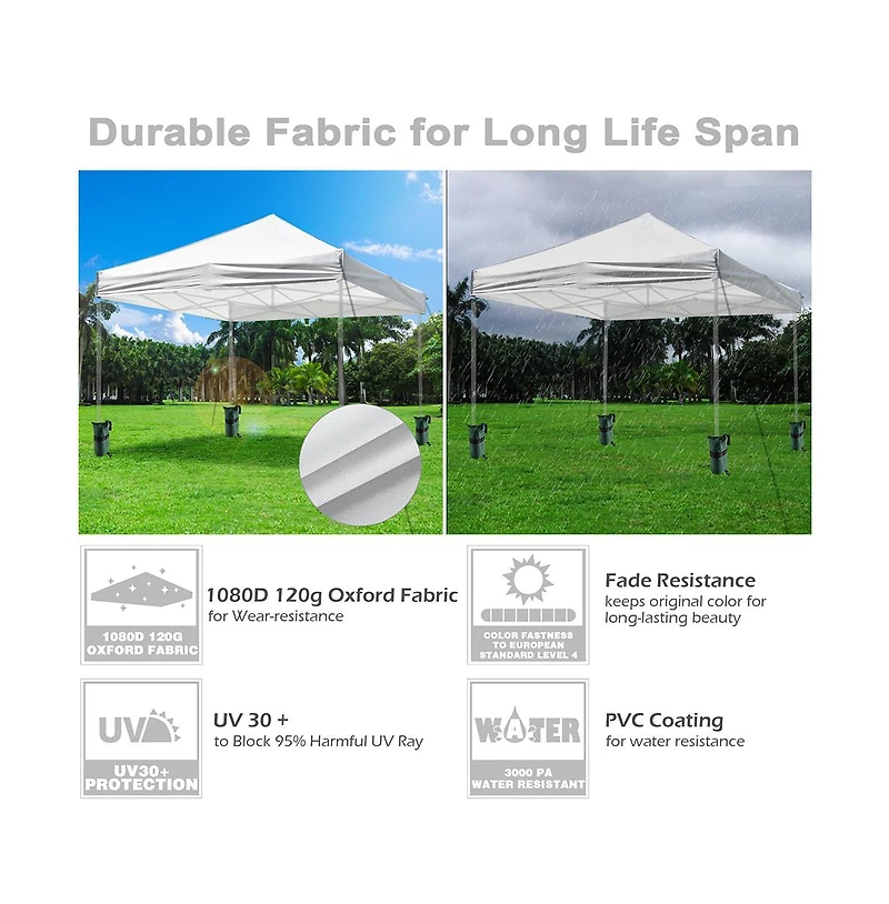 InstaHibit 10x10 Ft Pop up Canopy Top with 4 Sand Weight Bags Outdoor Camping