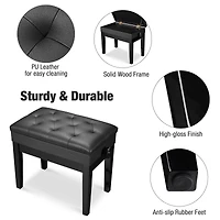 Piano Bench Pu Leather Storage Adjustable Height Padded Seat Keyboard Black