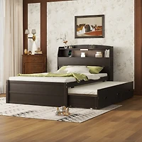 Streamdale Full-Size Led Bed with Trundle and Storage Headboard