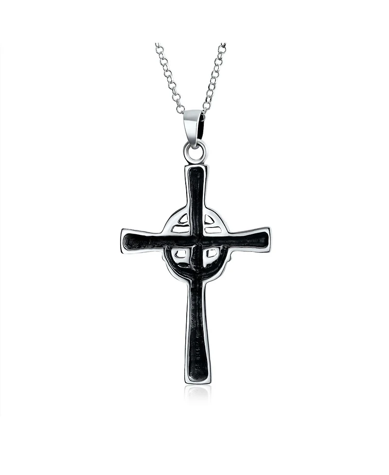 Bling Jewelry Spiritual Religious Irish Viking Eternal Trinity Celtic Knot Claddagh Cross Pendant Necklace Oxidized Solid Sterling Silver