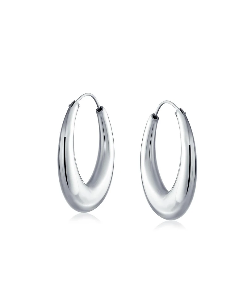 Simple Plain Circle Crescent Tapered Tube Hollow Puff Tube Round Hoop Earrings .925 Sterling Silver Endless 1.25 Inch