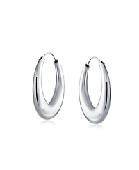Simple Plain Circle Crescent Tapered Tube Hollow Puff Tube Round Hoop Earrings .925 Sterling Silver Endless 1.25 Inch