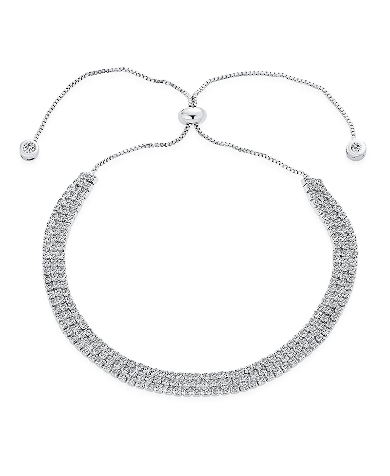 Bling Jewelry Triple Row Thin 3 Strand Cubic Zirconia Cz Slide Bolo Style Tennis Bracelet Prom Adjustable