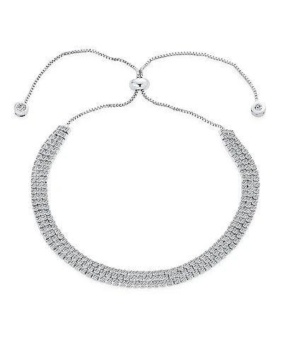 Bling Jewelry Triple Row Thin 3 Strand Cubic Zirconia Cz Slide Bolo Style Tennis Bracelet Prom Adjustable