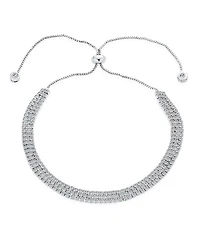 Bling Jewelry Triple Row Thin 3 Strand Cubic Zirconia Cz Slide Bolo Style Tennis Bracelet Prom Adjustable