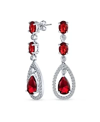 Bling Jewelry Fashion Art Deco Style Red Cubic Zirconia Halo Teardrop Cz Statement Dangle Chandelier Earrings Party