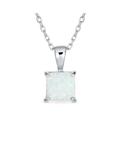 Bling Jewelry Dainty 4 Prong Set 1.25 Ct Solitaire Square Princess Cut White Synthetic Opal Pendant Necklace Sterling Silver