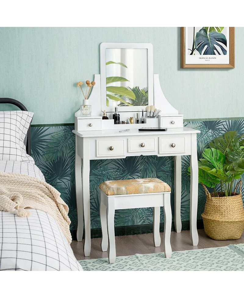 Sugift Makeup Vanity Set with Mirror and Cushioned Stool