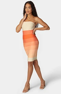 Bebe Women's Strapless Colorblock Bandage Midi