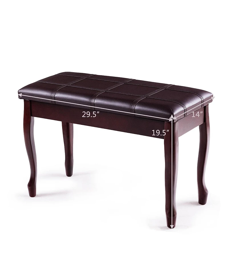 Pu Leather Solid Wood Piano Bench Padded Double Duet Keyboard Seat Storage