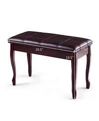 Pu Leather Solid Wood Piano Bench Padded Double Duet Keyboard Seat Storage