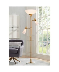 Possini Euro Design Modern Torchiere Floor Lamp with Side Lights 71" Tall Warm Gold Frosted Glass Shade for Living Room House