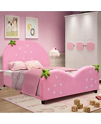 Kids Children Upholstered Platform Toddler Bed Bedroom Furniture Berry Pattern