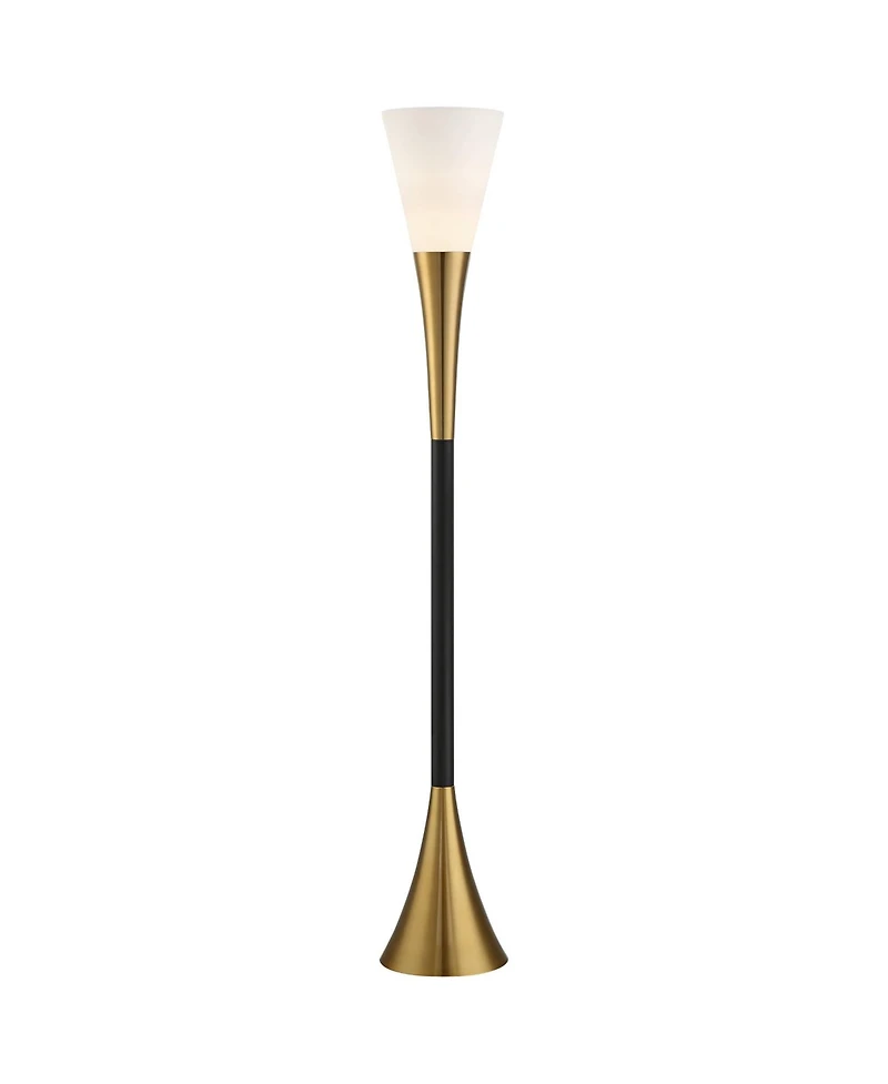 Possini Euro Design Piazza Modern Torchiere Floor Lamp 72 1/2" Tall Black Brass Metal Frosted White Glass Shade for Living Room Bedroom Office Ho