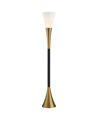 Possini Euro Design Piazza Modern Torchiere Floor Lamp 72 1/2" Tall Black Brass Metal Frosted White Glass Shade for Living Room Bedroom Office Ho