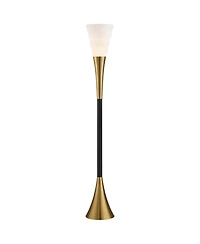 Possini Euro Design Piazza Modern Torchiere Floor Lamp 72 1/2" Tall Black Brass Metal Frosted White Glass Shade for Living Room Bedroom Office Ho