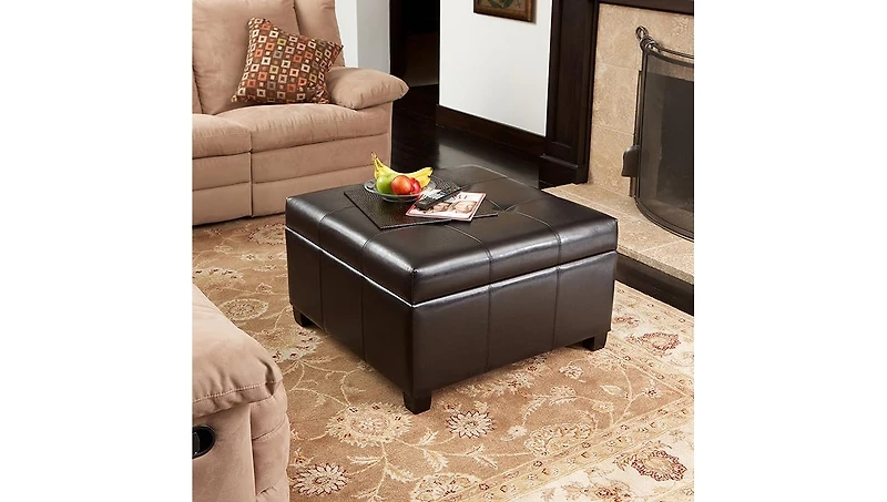 Streamdale Richmond Faux Leather Storage Ottoman with Rosewood Legs