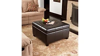 Streamdale Richmond Faux Leather Storage Ottoman with Rosewood Legs