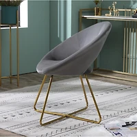 Simplie Fun Gray Silky Velvet Upholstered Accent Chair with Gold Tone Finished Base