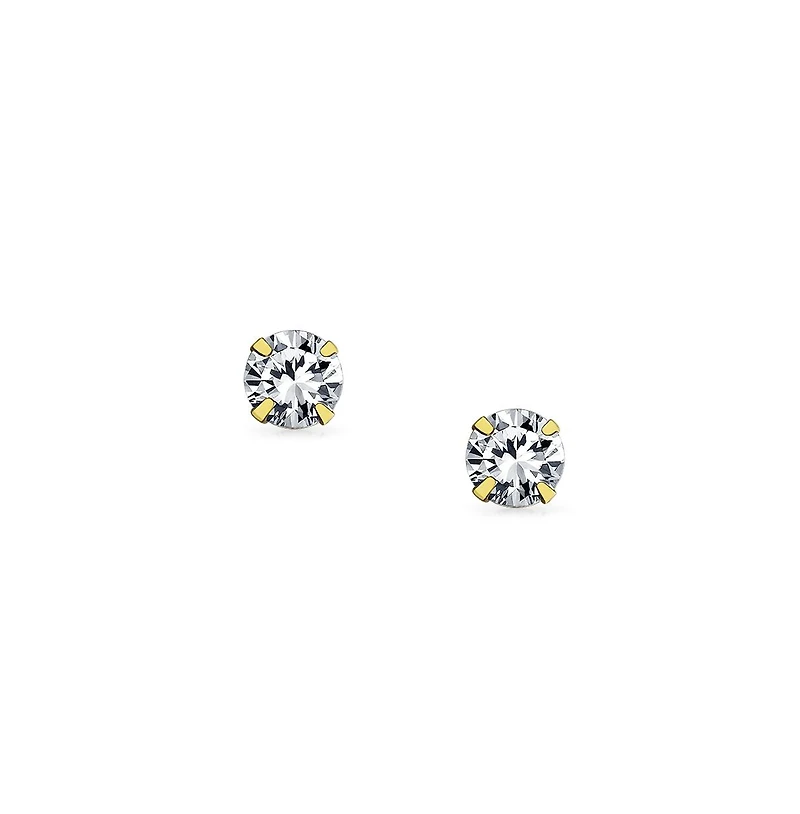 Bling Jewelry Tiny14K Yellow Gold .40CT Tiny Round Cubic Zirconia Solitaire Cz Stud Earrings