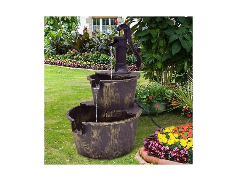 Slickblue 2 Tiers Outdoor Barrel Waterfall Fountain with Pump