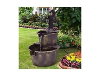 Slickblue 2 Tiers Outdoor Barrel Waterfall Fountain with Pump