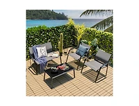 Slickblue 4 Pieces Patio Furniture Set with Armrest Loveseat Sofas and Glass Table Deck